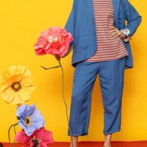 Gudrun Sjoden Margit Woven Linen Modal Bright Blue Trouser Pants